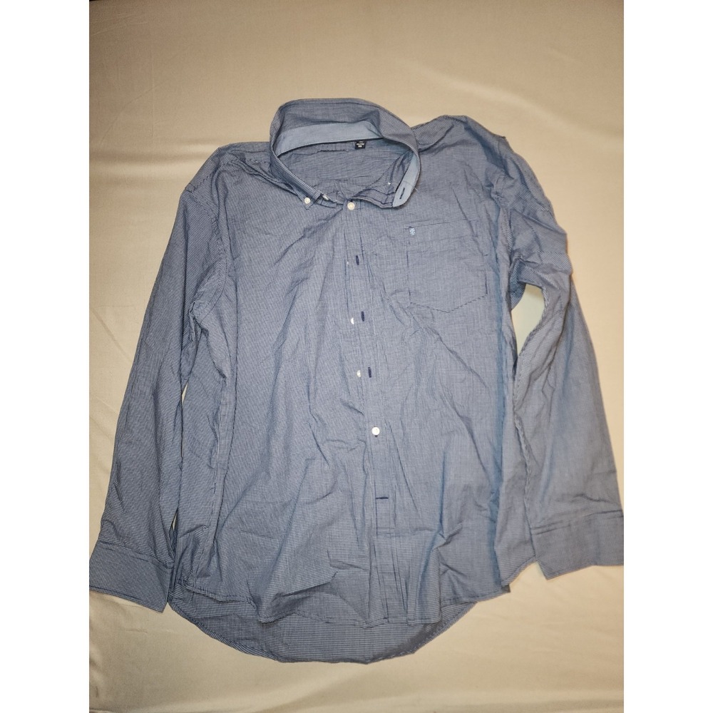 IZOD Mens XXL Blue White Check Button Front Long Sleeve Shirt Pocket Cotton